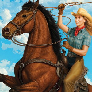 Deurposter Cowgirl op paard 183cm Op is Op