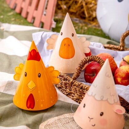 Feesthoedjes boerderij dieren 6 stuks