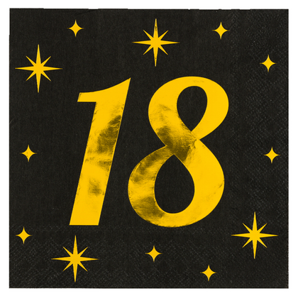 Servetten 18 jaar stijlvol zwart goud  16 stuks