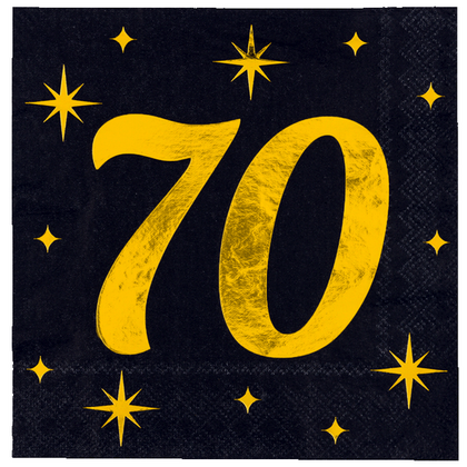 Servetten 70 jaar stijlvol zwart-goud 16 stuks