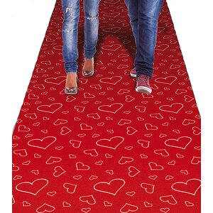 Rode loper met witte hartjes 4.5M x 60cm.