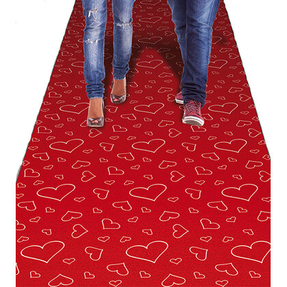 Rode loper met witte hartjes 4.5M x 60cm.