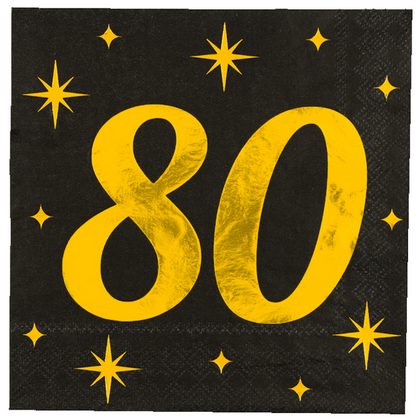 Servetten 80 jaar stijlvol zwart-goud 16 stuks