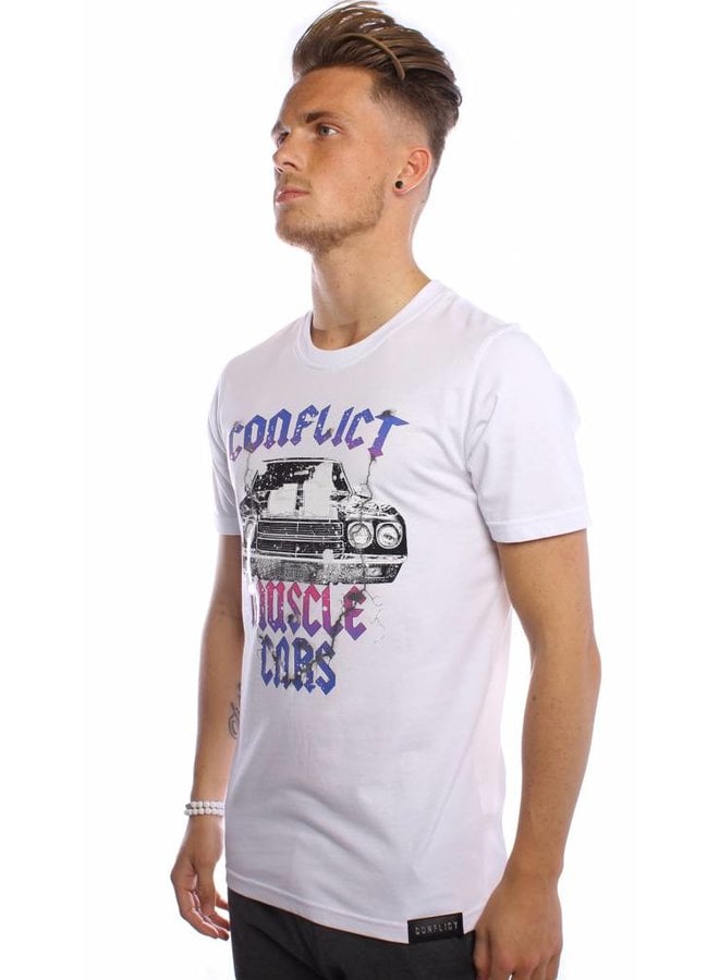 Conflict T-Shirt Muscle Cars Weiß