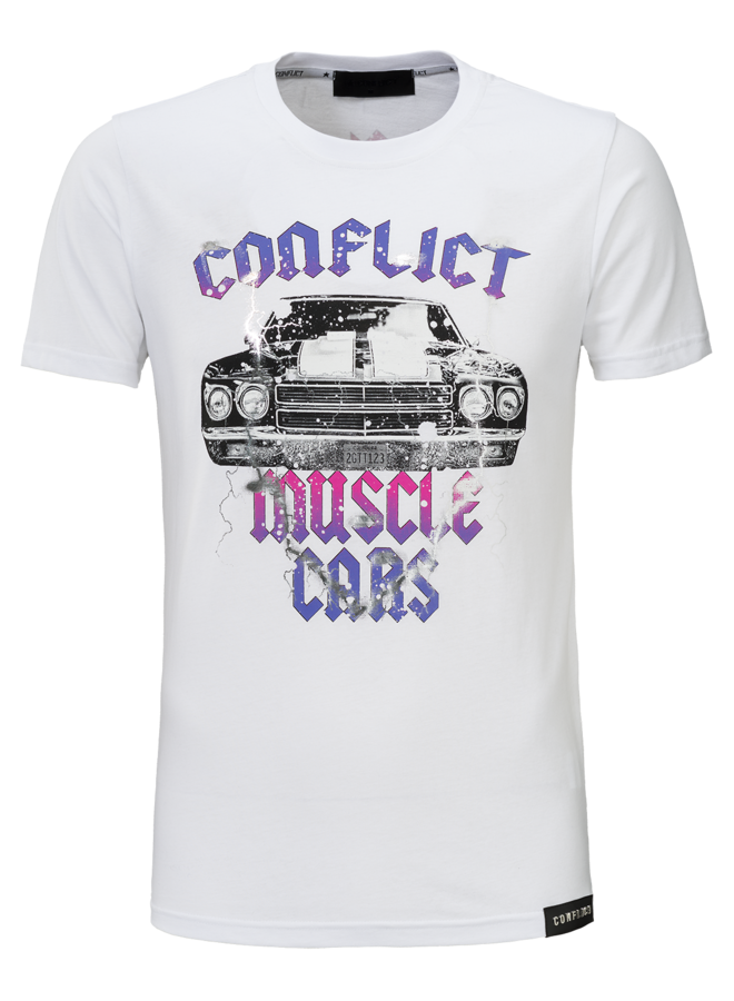 Conflict T-Shirt Muscle Cars Weiß