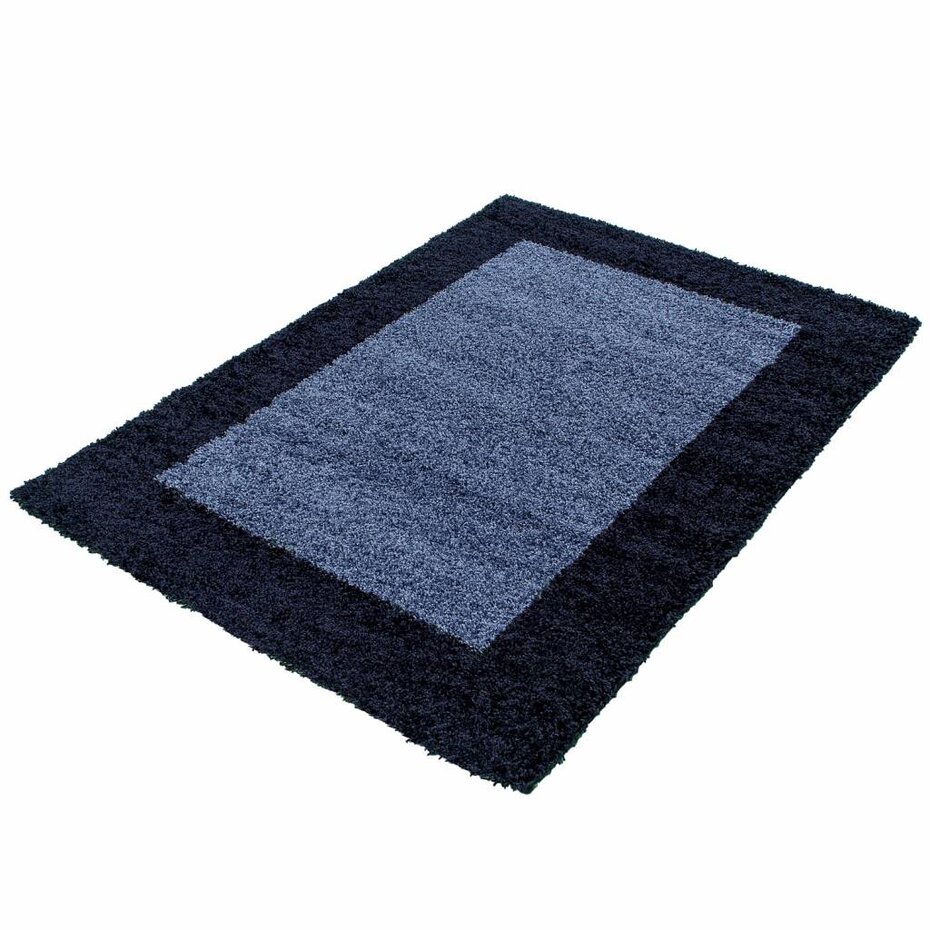 Hoogpolig vloerkleed - Candy Shaggy Marineblauw Lijstmotief