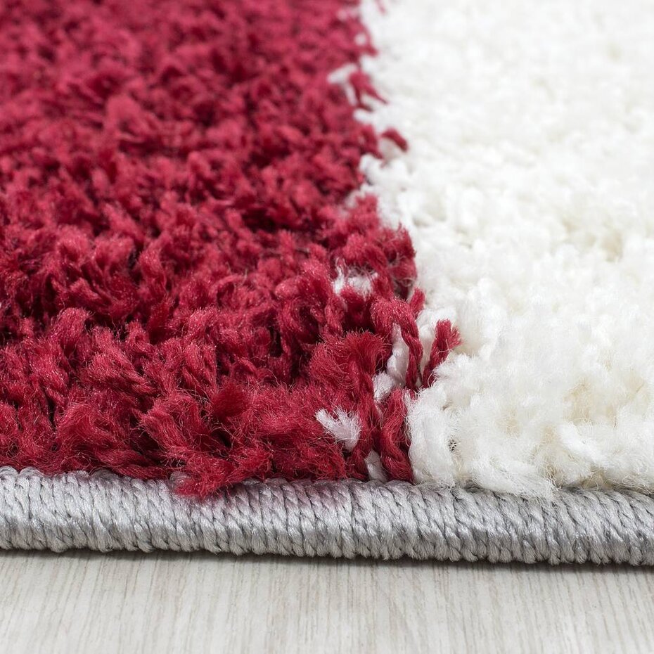 Hoogpolig vloerkleed -candy Shaggy Rood Geblokt
