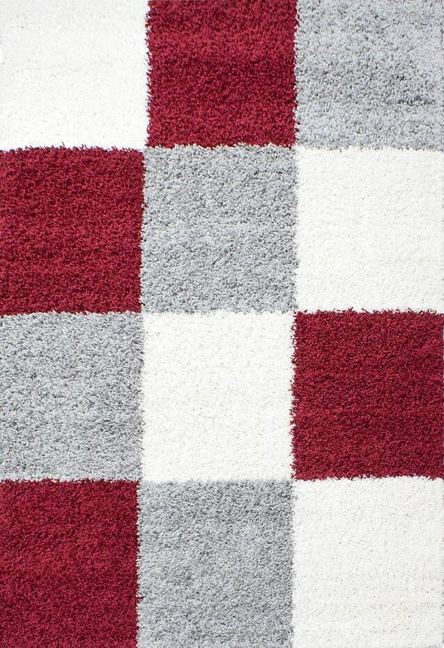 Hoogpolig vloerkleed -candy Shaggy Rood Geblokt