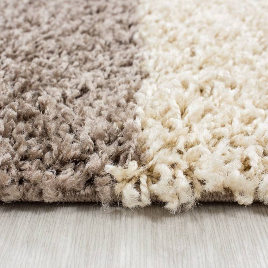 Hoogpolig vloerkleed -candy Shaggy Mocca Geblokt