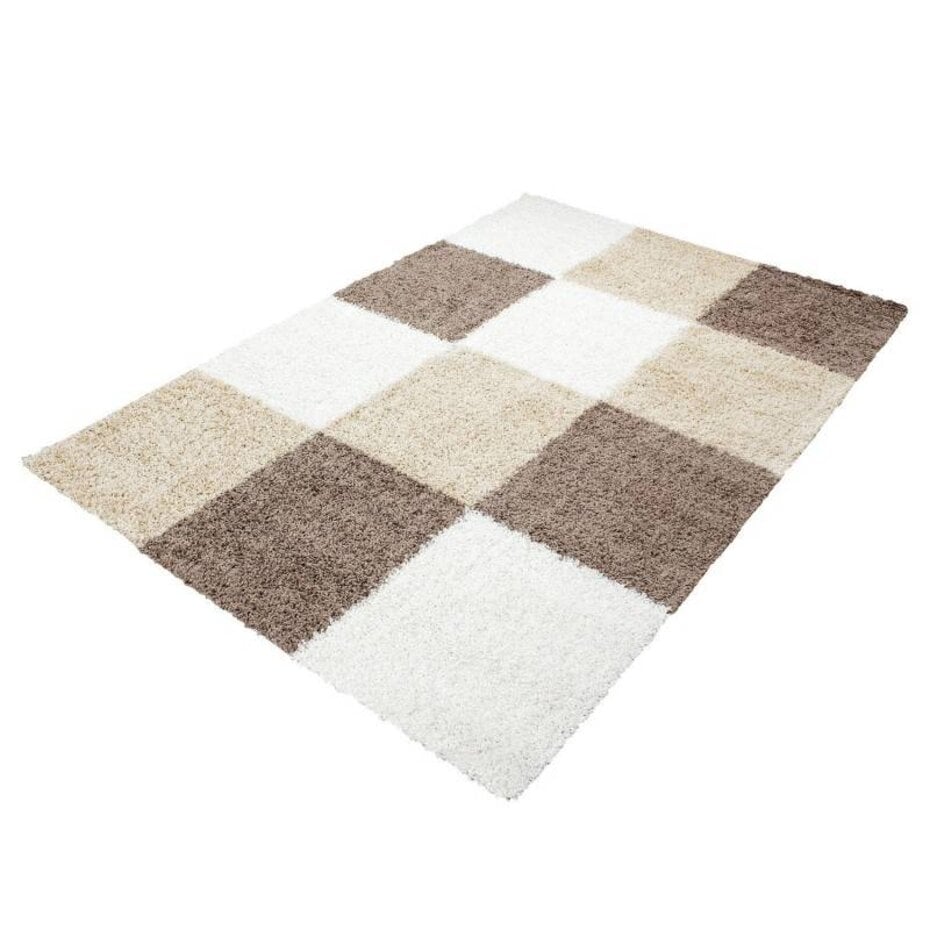 Hoogpolig vloerkleed -candy Shaggy Mocca Geblokt