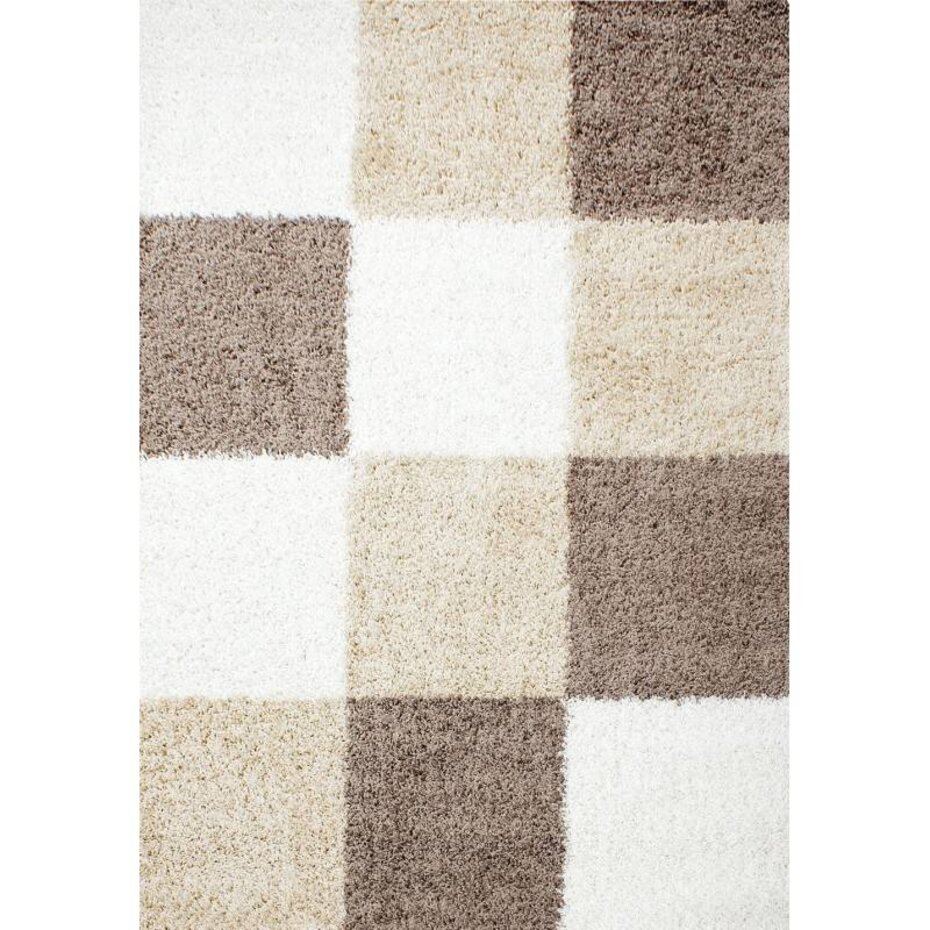 Hoogpolig vloerkleed -candy Shaggy Mocca Geblokt