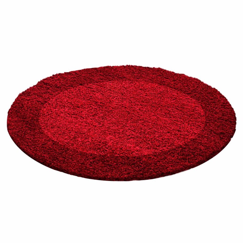 Candy Shaggy Lijstmotief Rond Shaggy vloerkleed - rood