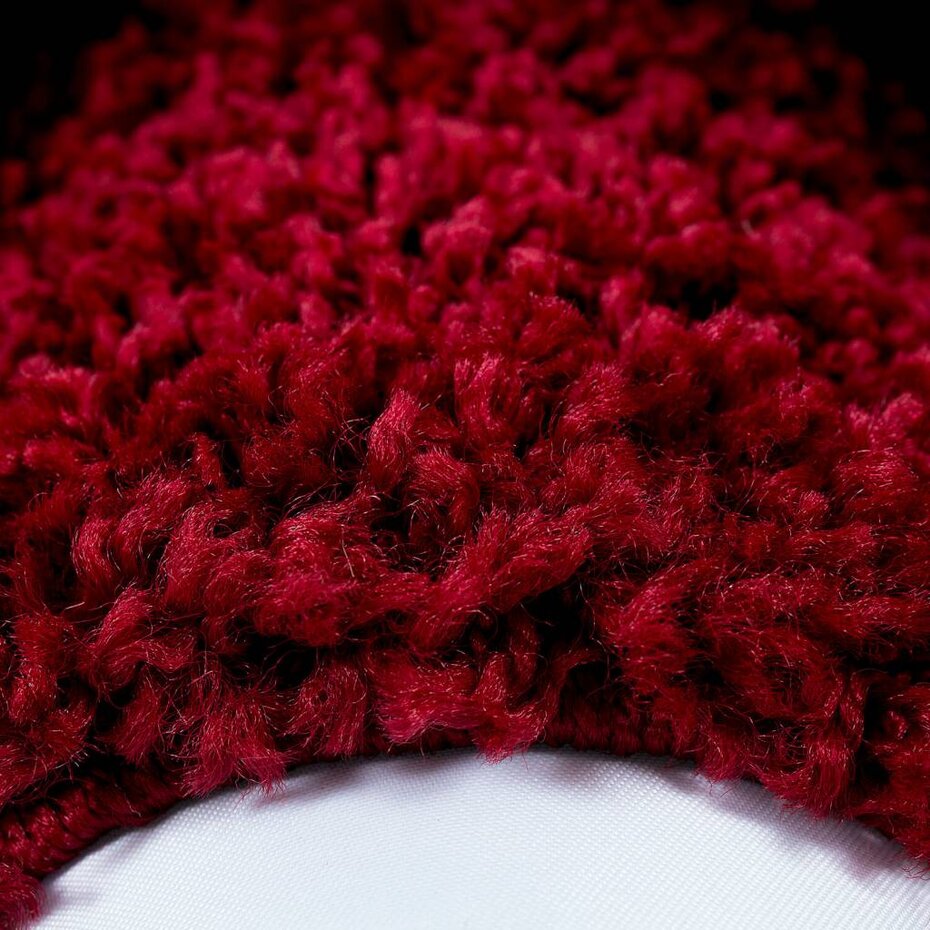 Candy Shaggy Lijstmotief Rond Shaggy vloerkleed - rood