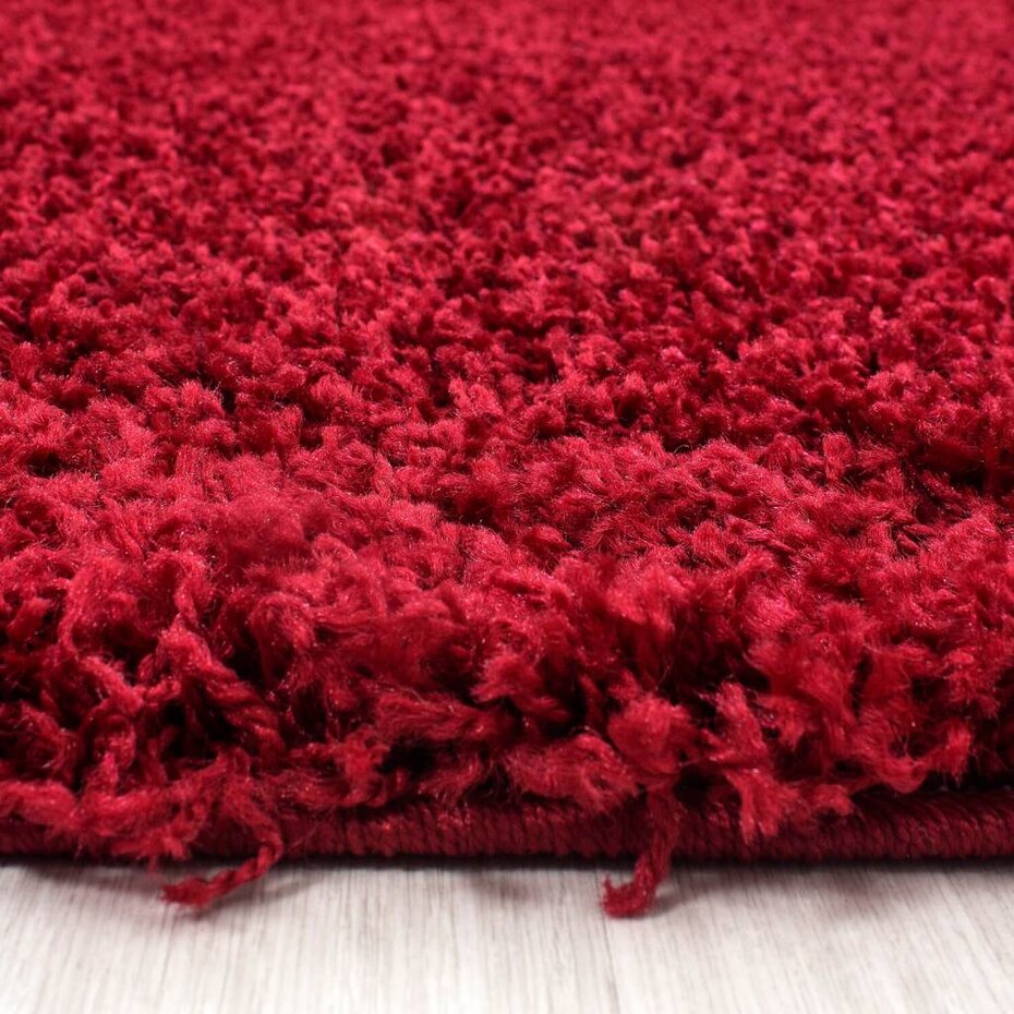 Candy Shaggy Lijstmotief Rond Shaggy vloerkleed - rood