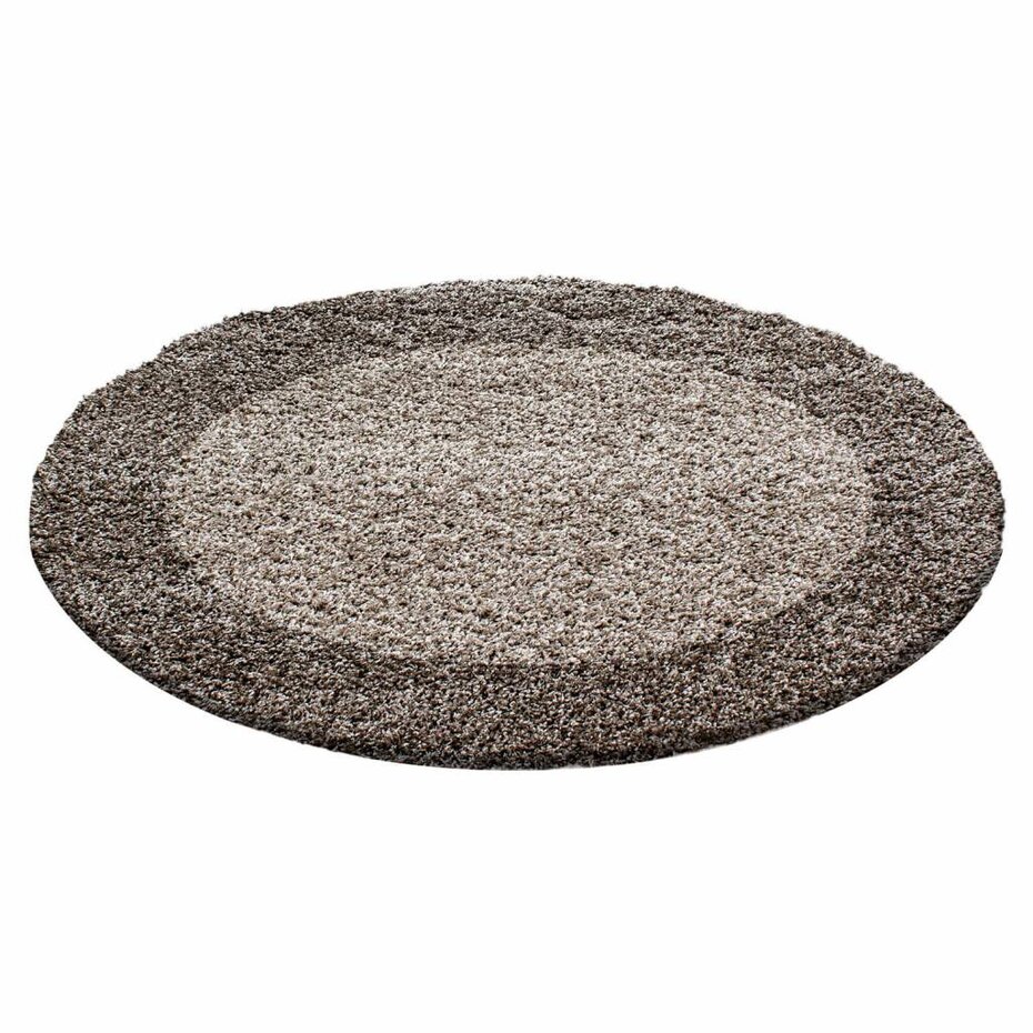 Candy Shaggy Lijstmotief Rond Shaggy vloerkleed - taupe Candy Shaggy Lijstmotief Rond Shaggy vloerkleed - taupe