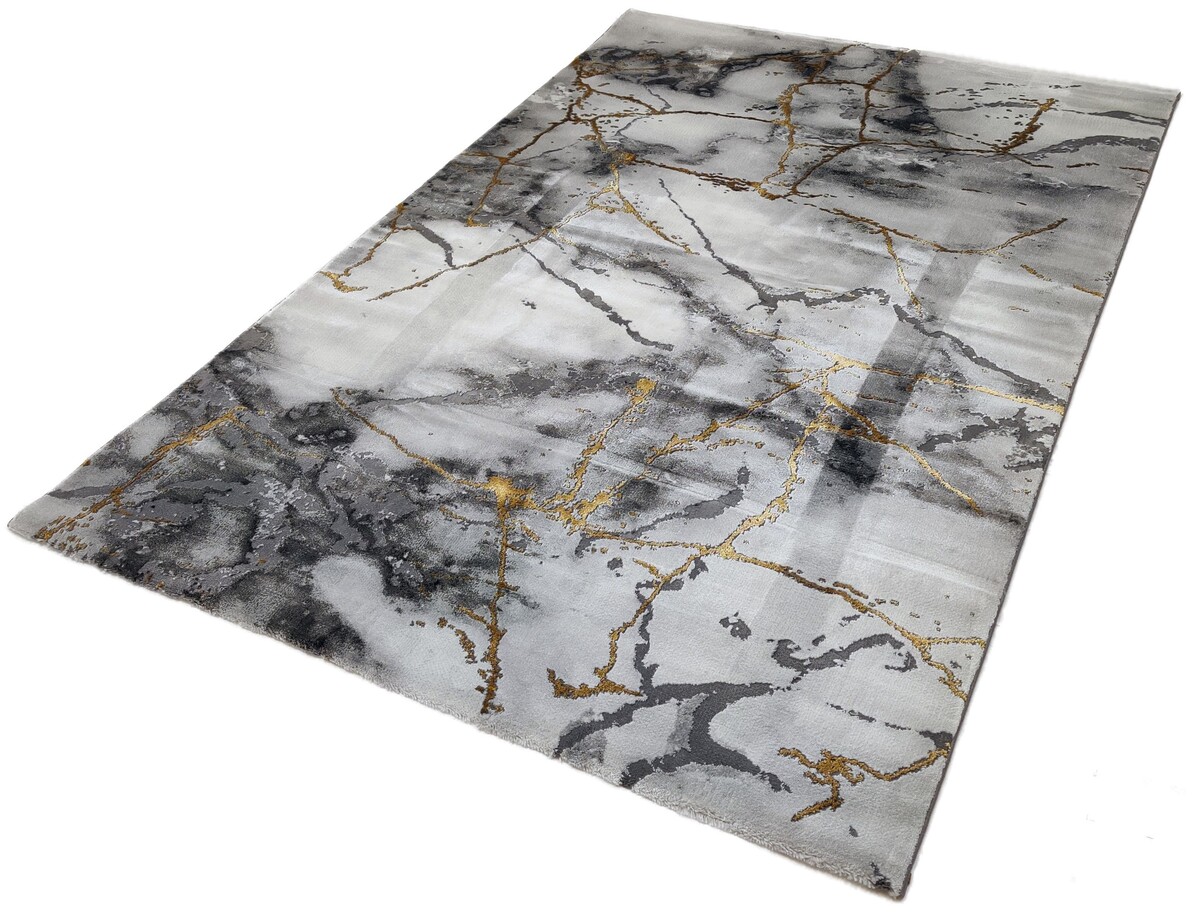 Carrara Modern Grijs Goud vloerkleed - Marmer Design Carrara Modern Grijs Goud vloerkleed - Marmer Design