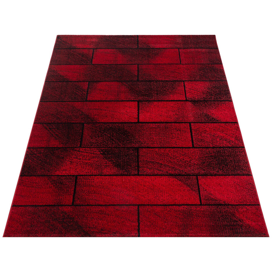 Fano Modern Rood - Zwart vloerkleed - Geblokt