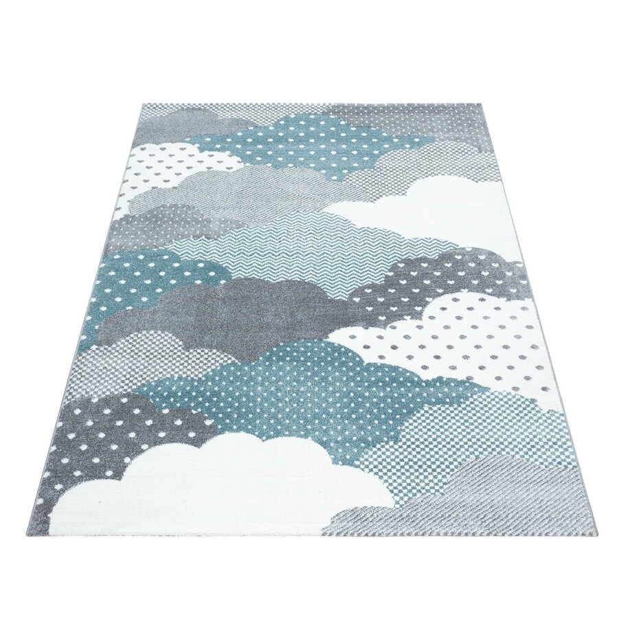 Kids Kinderkamer Blauw - Grijs vloerkleed - Wolken