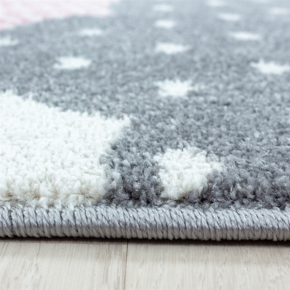 Kids Kinderkamer Roze - Grijs vloerkleed - Wolken