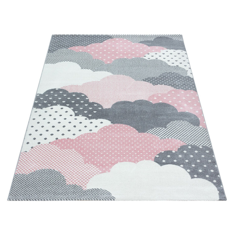 Kids Kinderkamer Roze - Grijs vloerkleed - Wolken