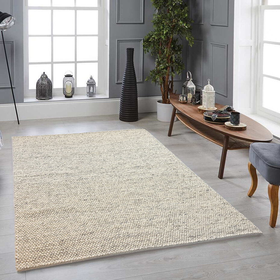 Ventura Bolletjes Grijs / Crème Handgemaakt vloerkleed - Ventura Bolletjes Grijs / Crème Handgemaakt vloerkleed -