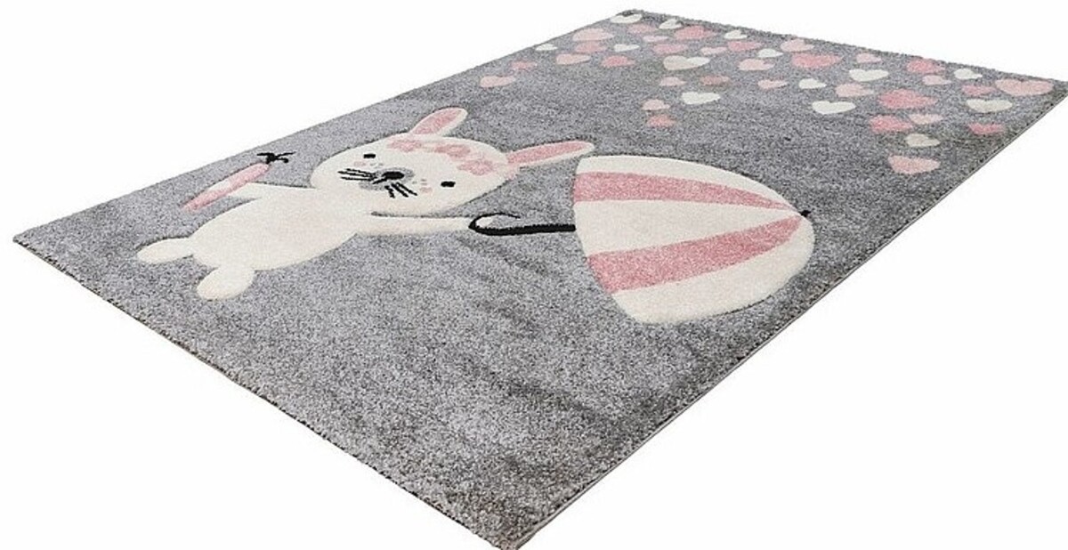Kids Konijn Grijs Roze vloerkleed - Kids Konijn Grijs Roze vloerkleed -
