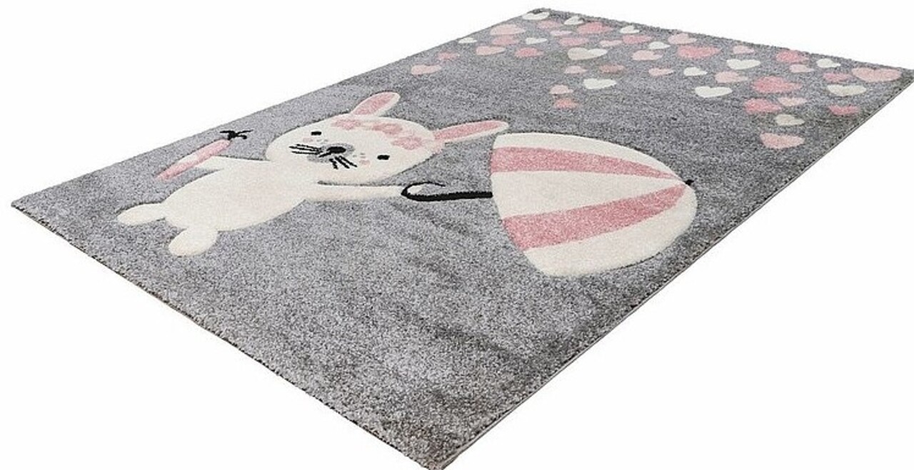 Kids Konijn Grijs Roze vloerkleed - Kids Konijn Grijs Roze vloerkleed -