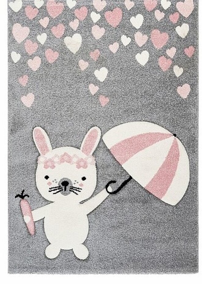 Kids Konijn Grijs Roze vloerkleed - Kids Konijn Grijs Roze vloerkleed -