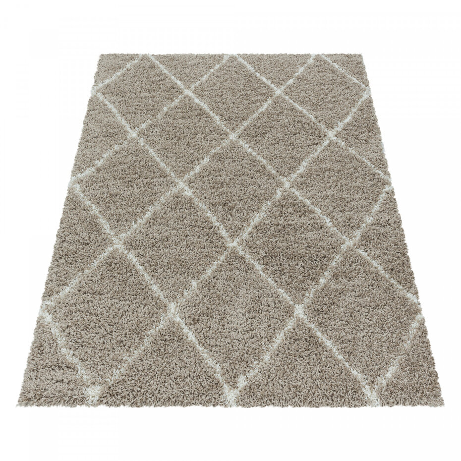 Azure Hoogpolig Beige vloerkleed - Geruit Azure Hoogpolig Beige vloerkleed - Geruit