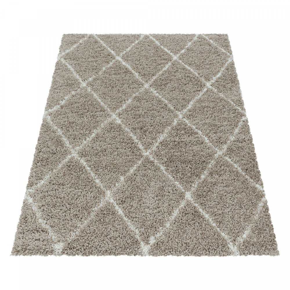 Azure Hoogpolig Beige vloerkleed - Geruit Azure Hoogpolig Beige vloerkleed - Geruit