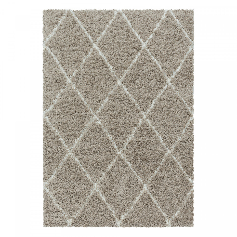 Azure Hoogpolig Beige vloerkleed - Geruit Azure Hoogpolig Beige vloerkleed - Geruit