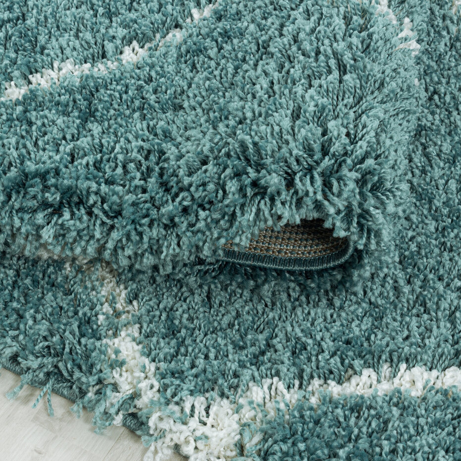 Azure Hoogpolig Blauw vloerkleed - Geruit