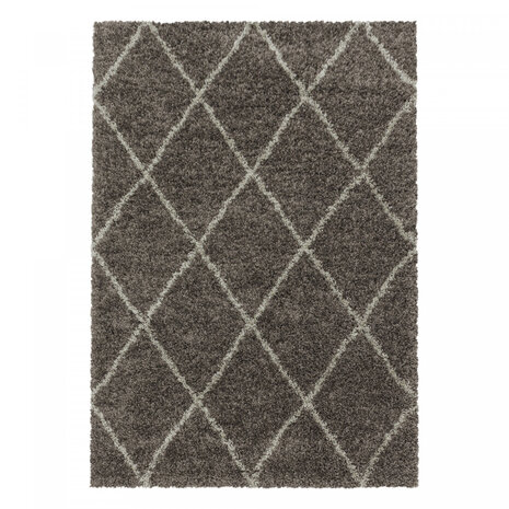 Azure Hoogpolig Taupe vloerkleed - Geruit