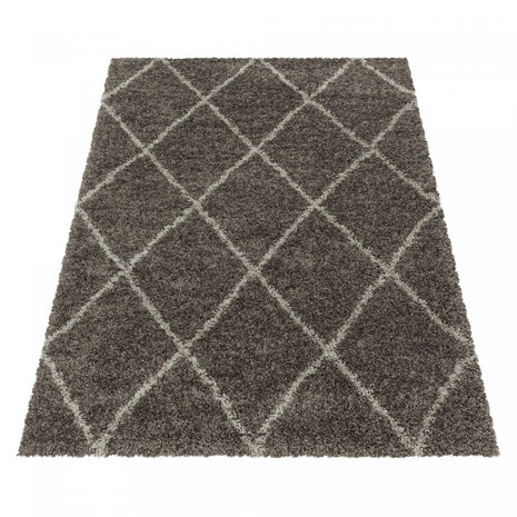 Azure Hoogpolig Taupe vloerkleed - Geruit