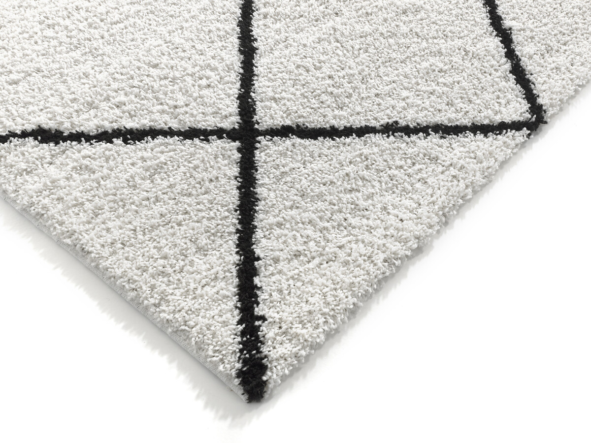 Candy Diamond Hoogpolig Crème / Zwart vloerkleed - Geruit