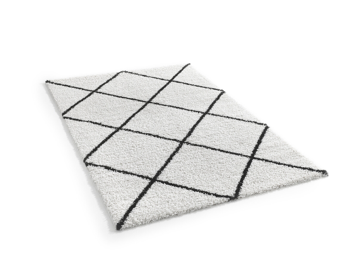 Candy Diamond Hoogpolig Crème / Zwart vloerkleed - Geruit