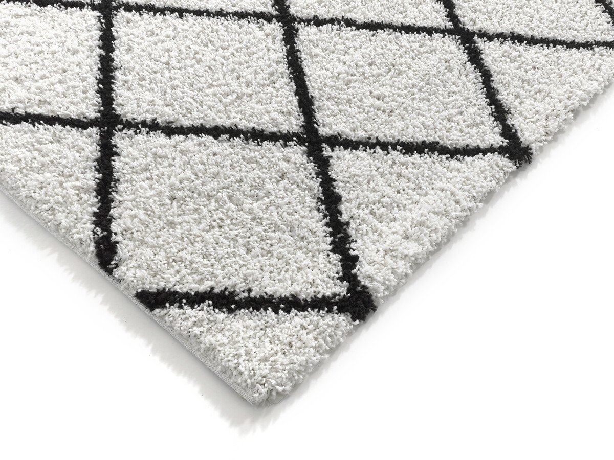 Candy Diamond Hoogpolig Crème / Zwart vloerkleed - Geruit
