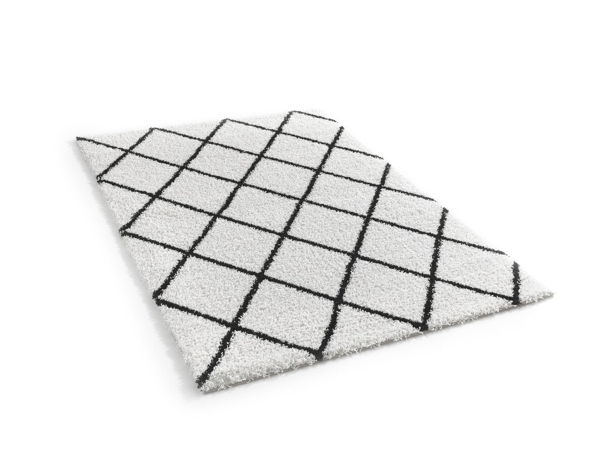 Candy Diamond Hoogpolig Crème / Zwart vloerkleed - Geruit