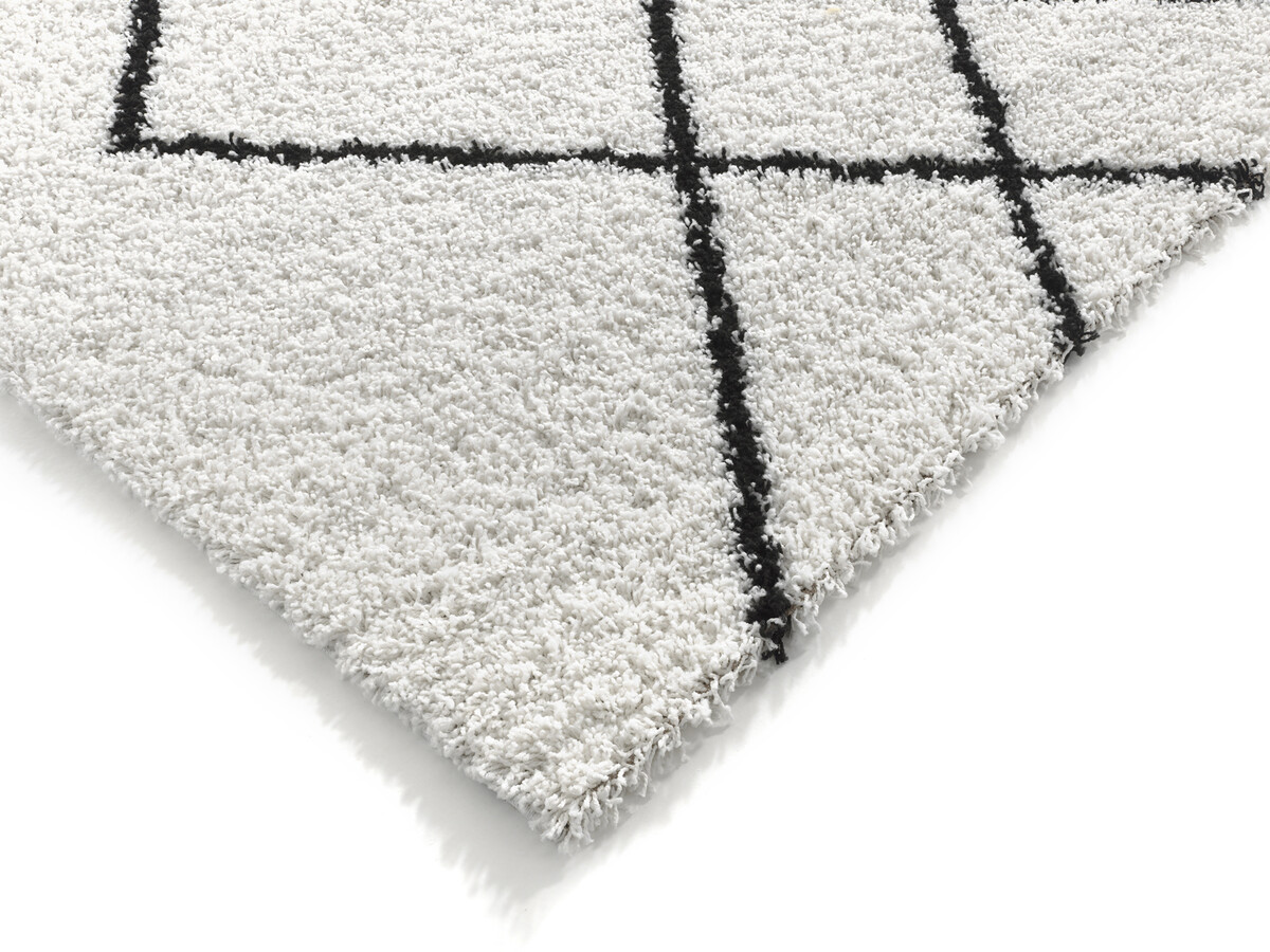 Candy Diamond Hoogpolig Crème / Zwart vloerkleed - Geruit