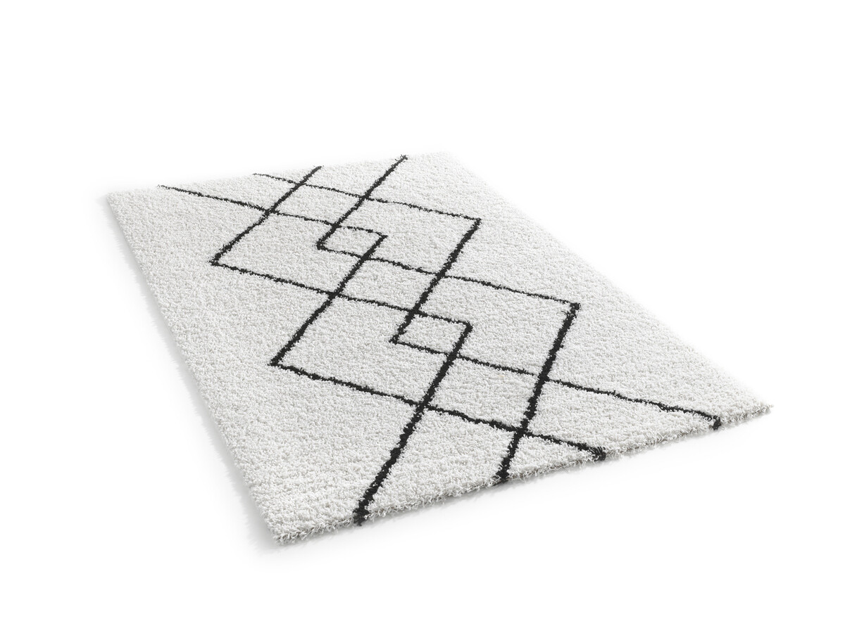 Candy Diamond Hoogpolig Crème / Zwart vloerkleed - Geruit