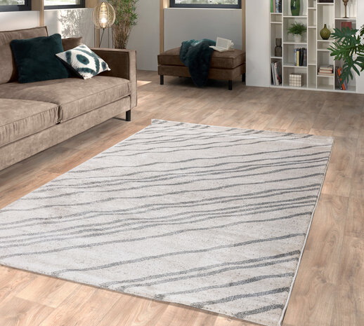 Modern vloerkleed - Lima Diagonaal Gestreept Grijs / Beige