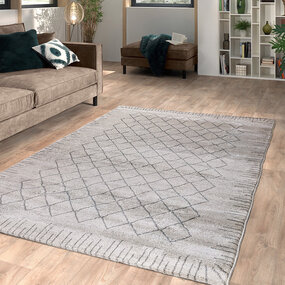 Modern vloerkleed - Lima Geruit Grijs / Beige