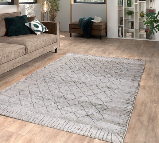 Modern vloerkleed - Lima Geruit Grijs / Beige
