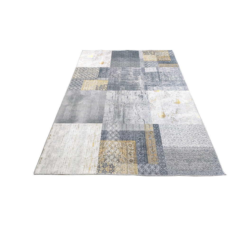 NINOVA VINTAGE PATCHWORK GRIJS / GEEL VLOERKLEED WASBAAR