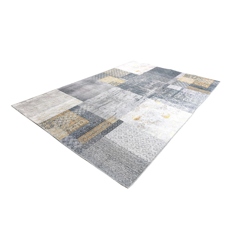 NINOVA VINTAGE PATCHWORK GRIJS / GEEL VLOERKLEED WASBAAR