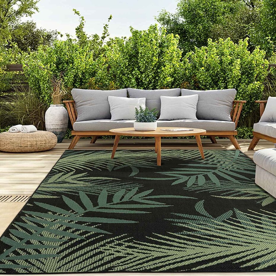 Capri Indoor En Outdoor Groen / Zwart vloerkleed -