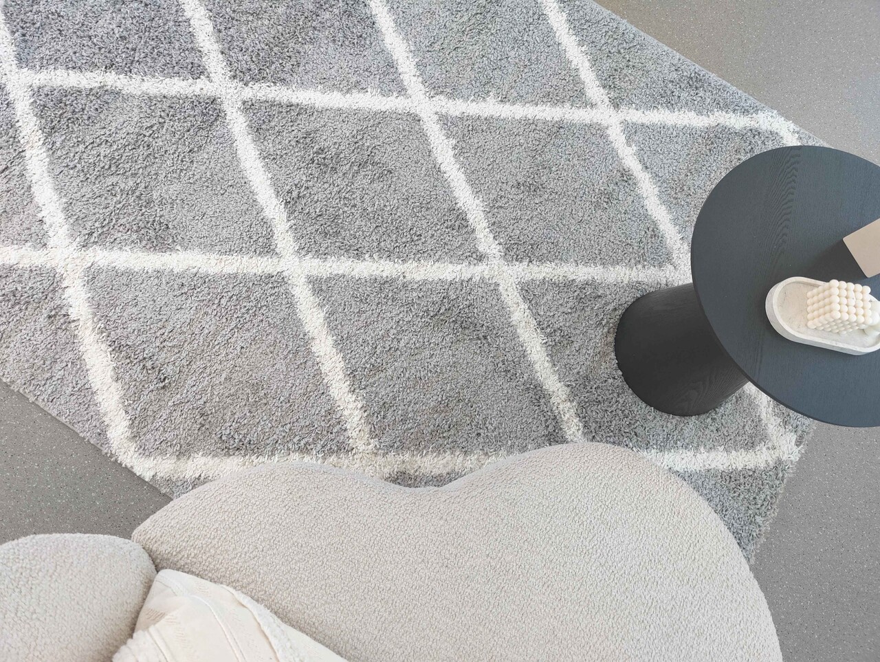 Azure Hoogpolig Zilver vloerkleed - Geruit