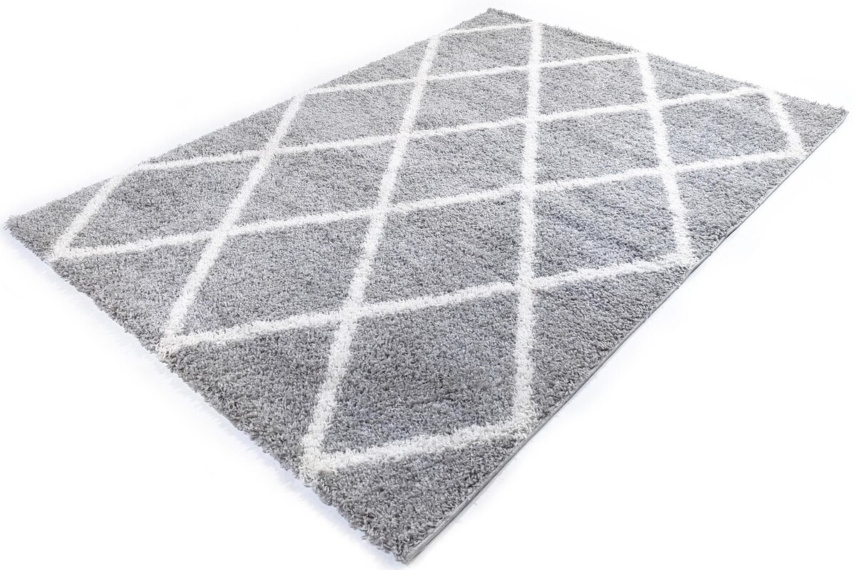 Azure Hoogpolig Zilver vloerkleed - Geruit