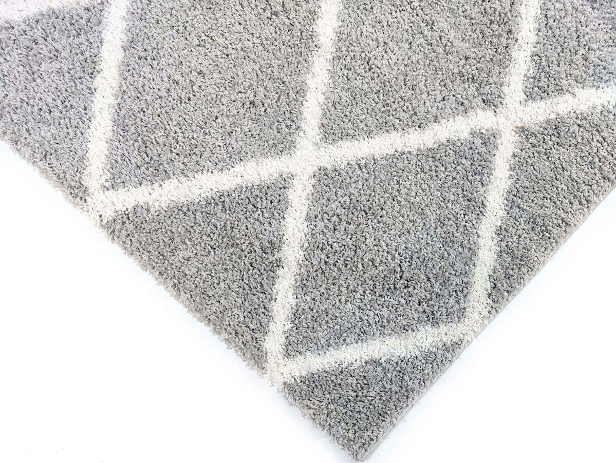 Azure Hoogpolig Zilver vloerkleed - Geruit