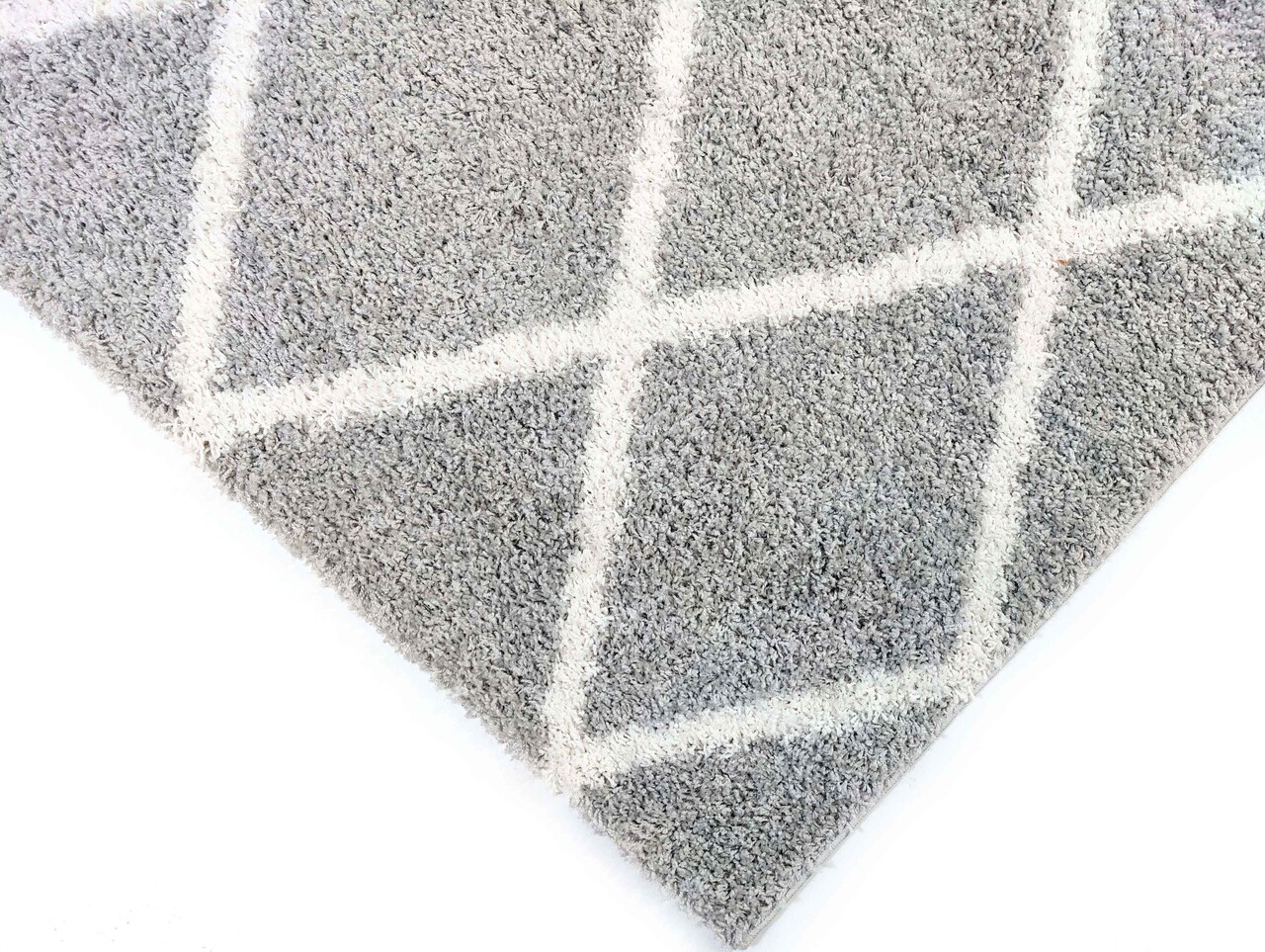 Azure Hoogpolig Zilver vloerkleed - Geruit